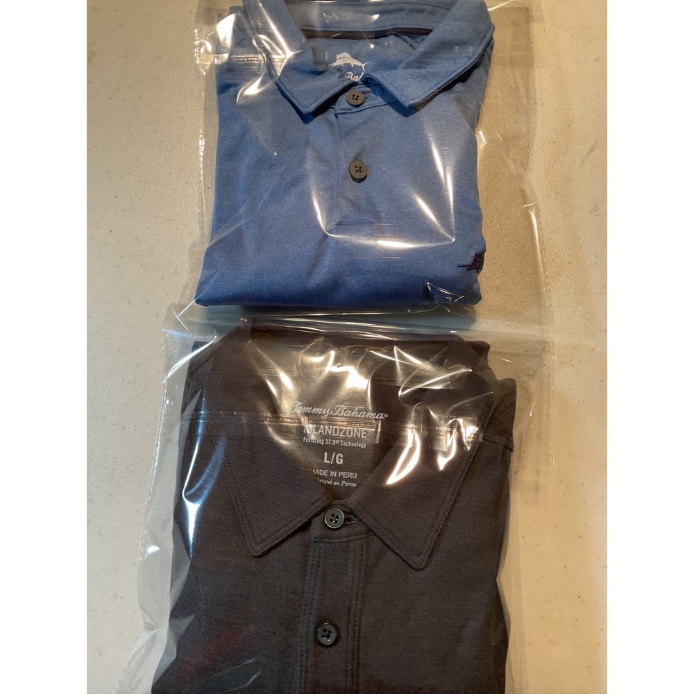 2 Tommy Bahama Mens Large‎ Blue Recycled Polyester Short & long Sleeve Marlin